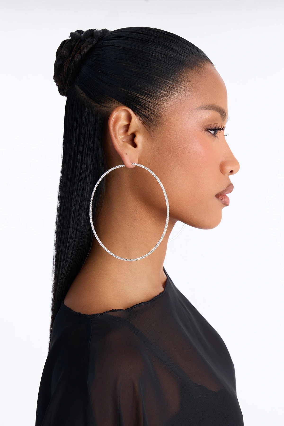 Party On Rhinestone Hoop Earrings - Silver — Prateado