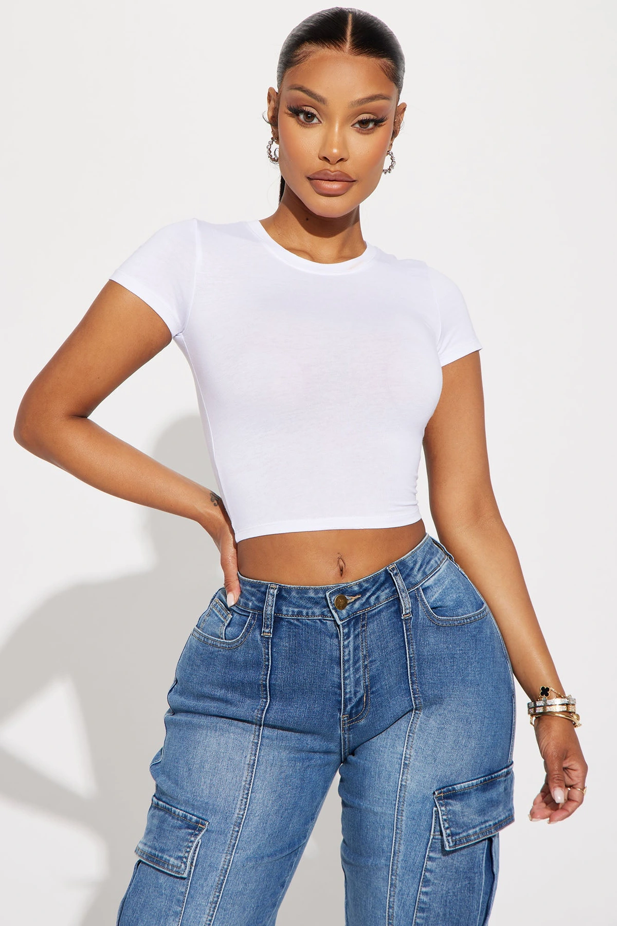Judia Crew Neck Top - White — Branco