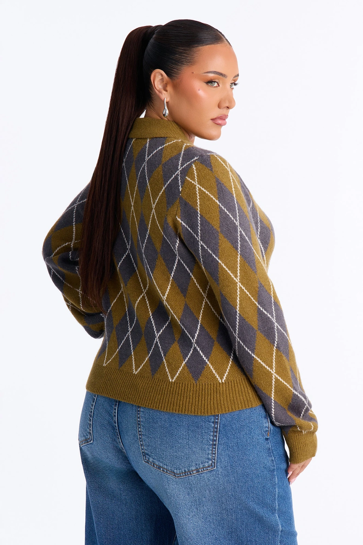 Steady Flow Argyle Polo Sweater - Olive/combo — Verde-azeitona/combinação