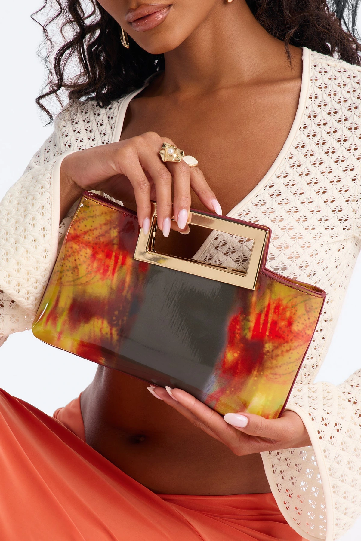Flame And Fire Faux Leather Clutch - Multi Color — Multicolor