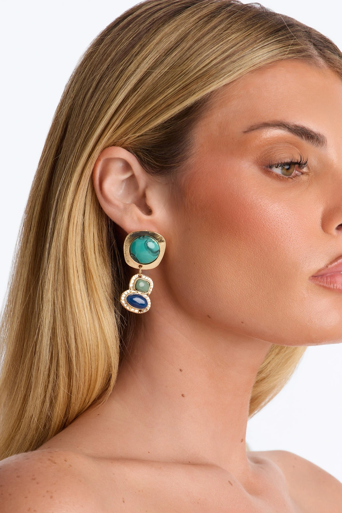 Luna Noir Drop Earrings - Gold/Blue — Dourado/Azul