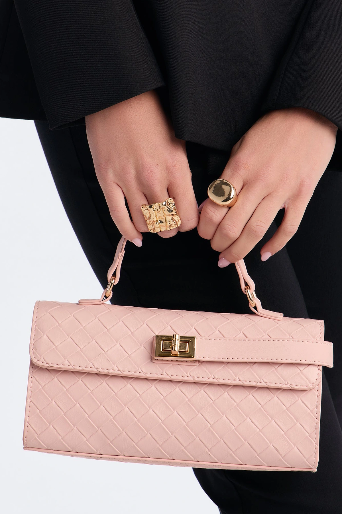Chloe Woven Faux Leather Satchel Handbag - Pink — Rosa