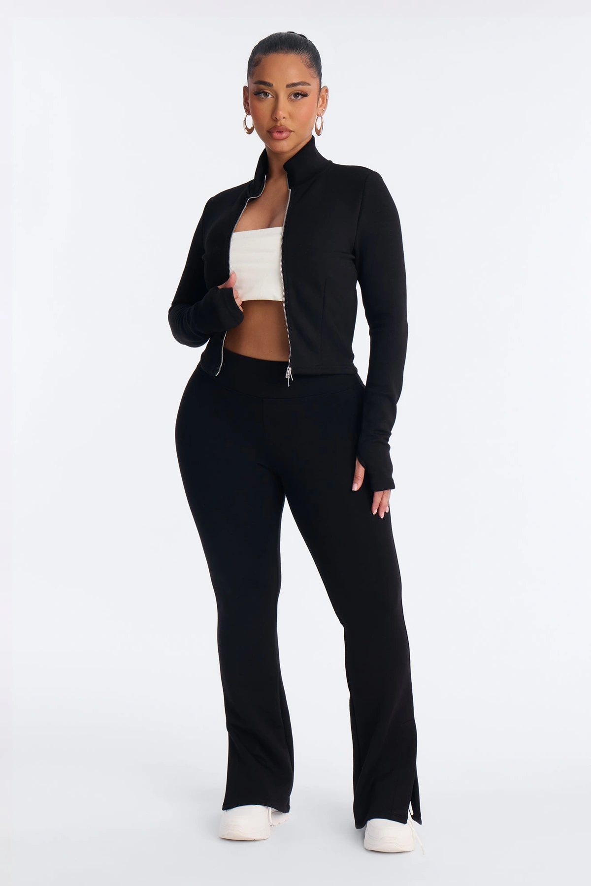 Bella Scuba Slit Lounge Flare Pant - Black — Preto