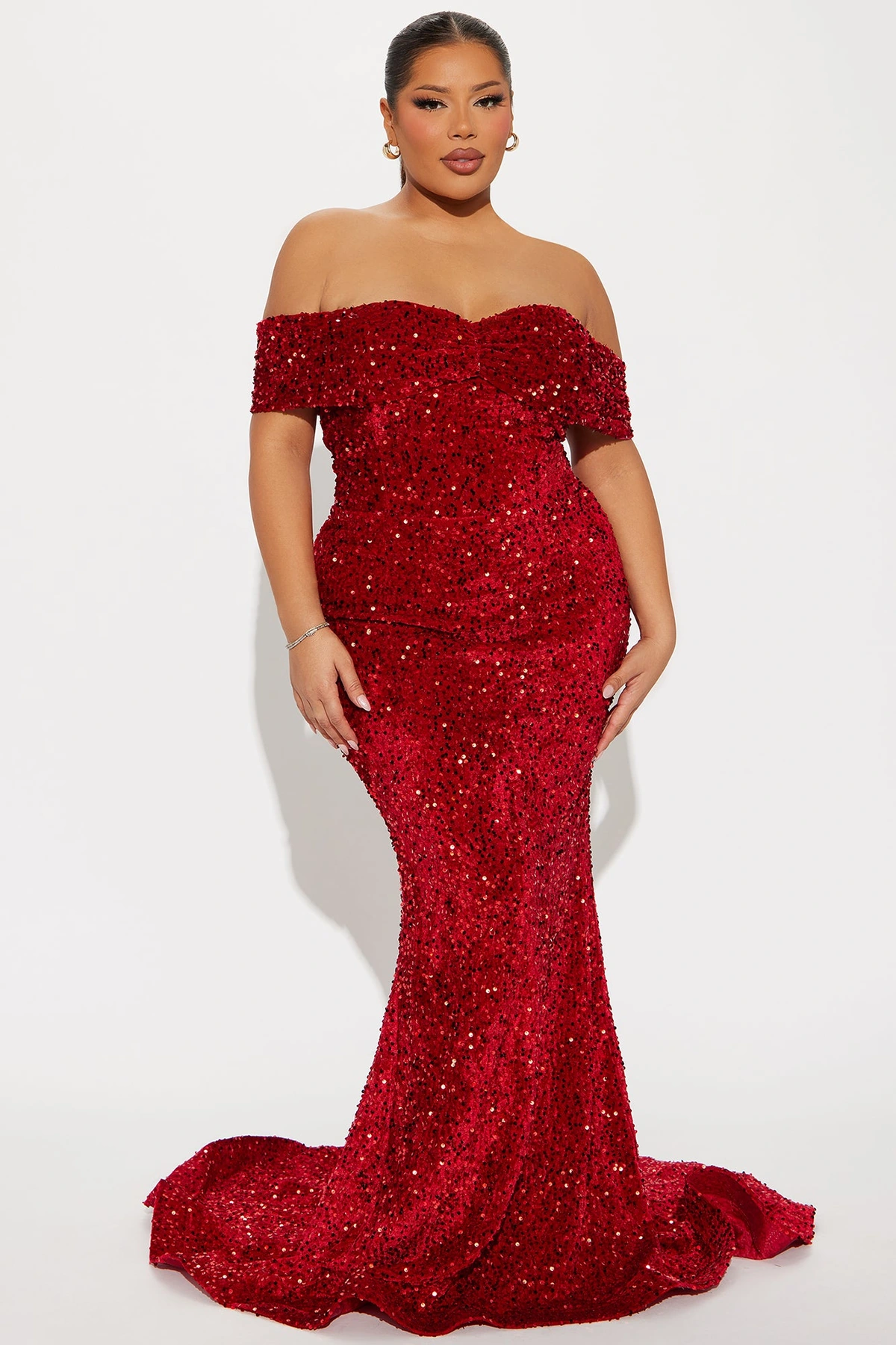 Elena Sequin Maxi Gown - Red — Vermelho