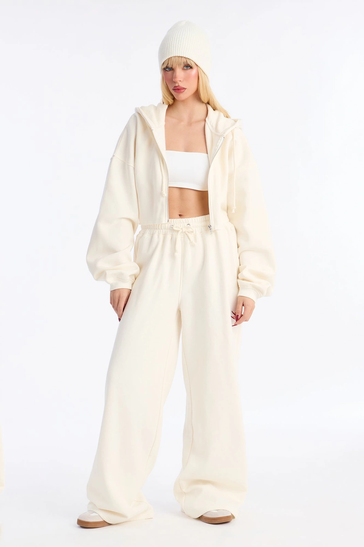 On The Go Fleece Pant Set - White — Branco