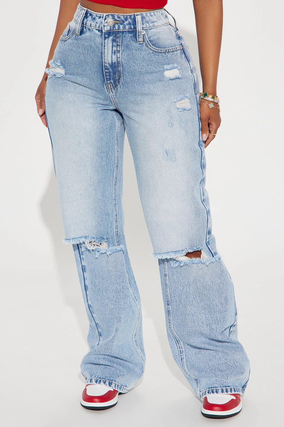 Wondering Why Ripped Straight Leg Jeans - Medium Wash — Ganga de lavagem média