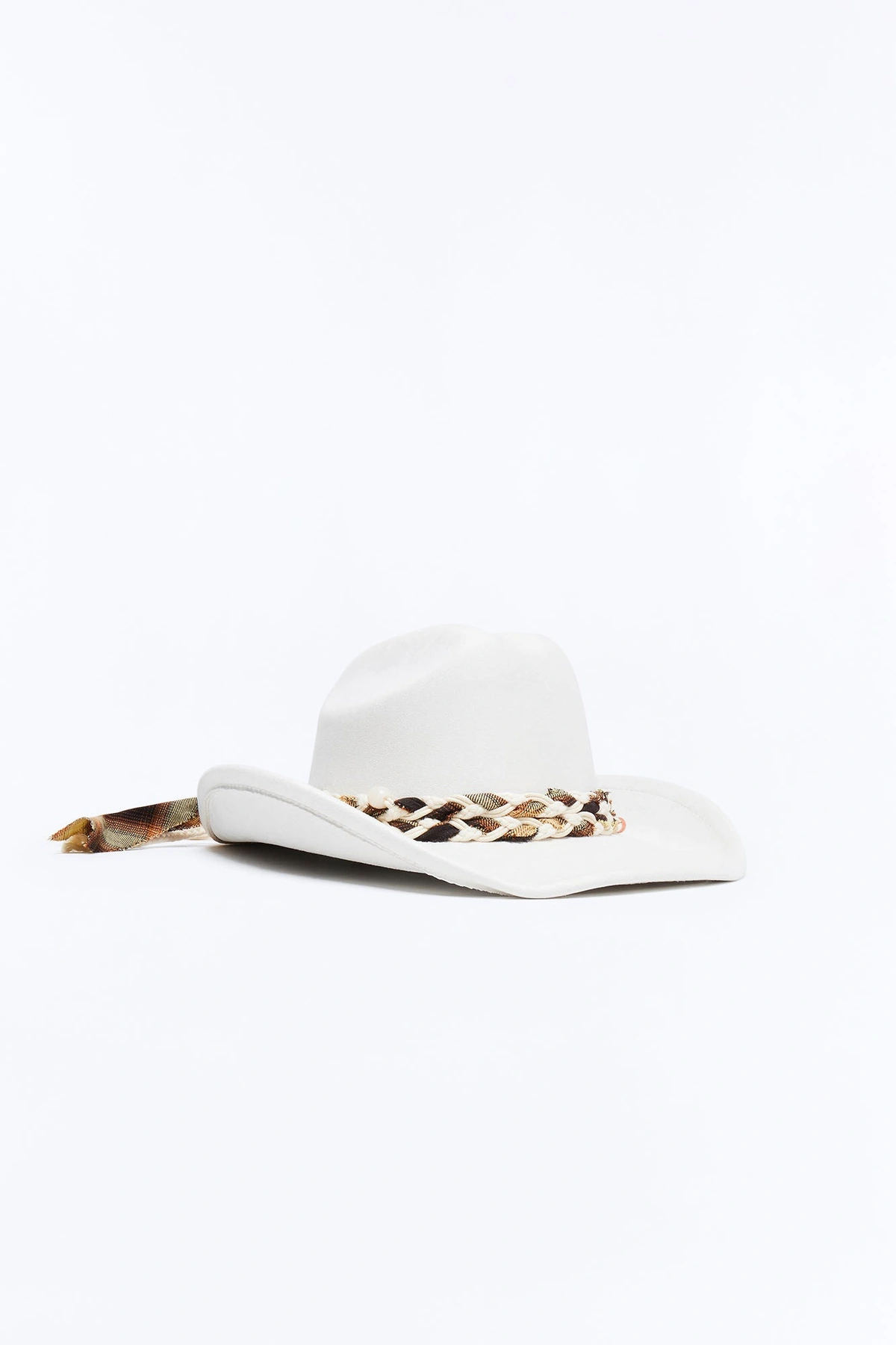Saddle Up Faux Suede Braided Cowboy Hat - Ivory — Marfim