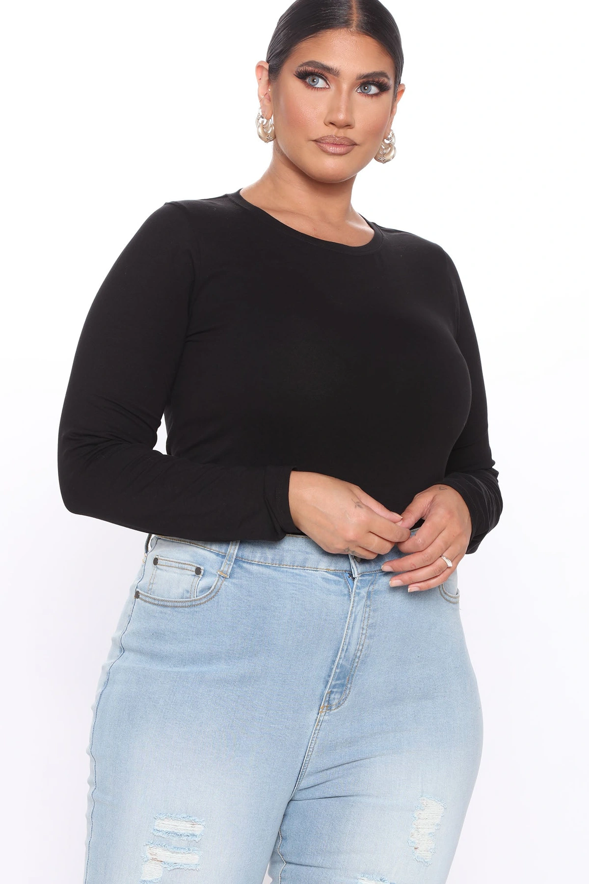 Lily Crew Neck Long Sleeve Top - Black — Preto