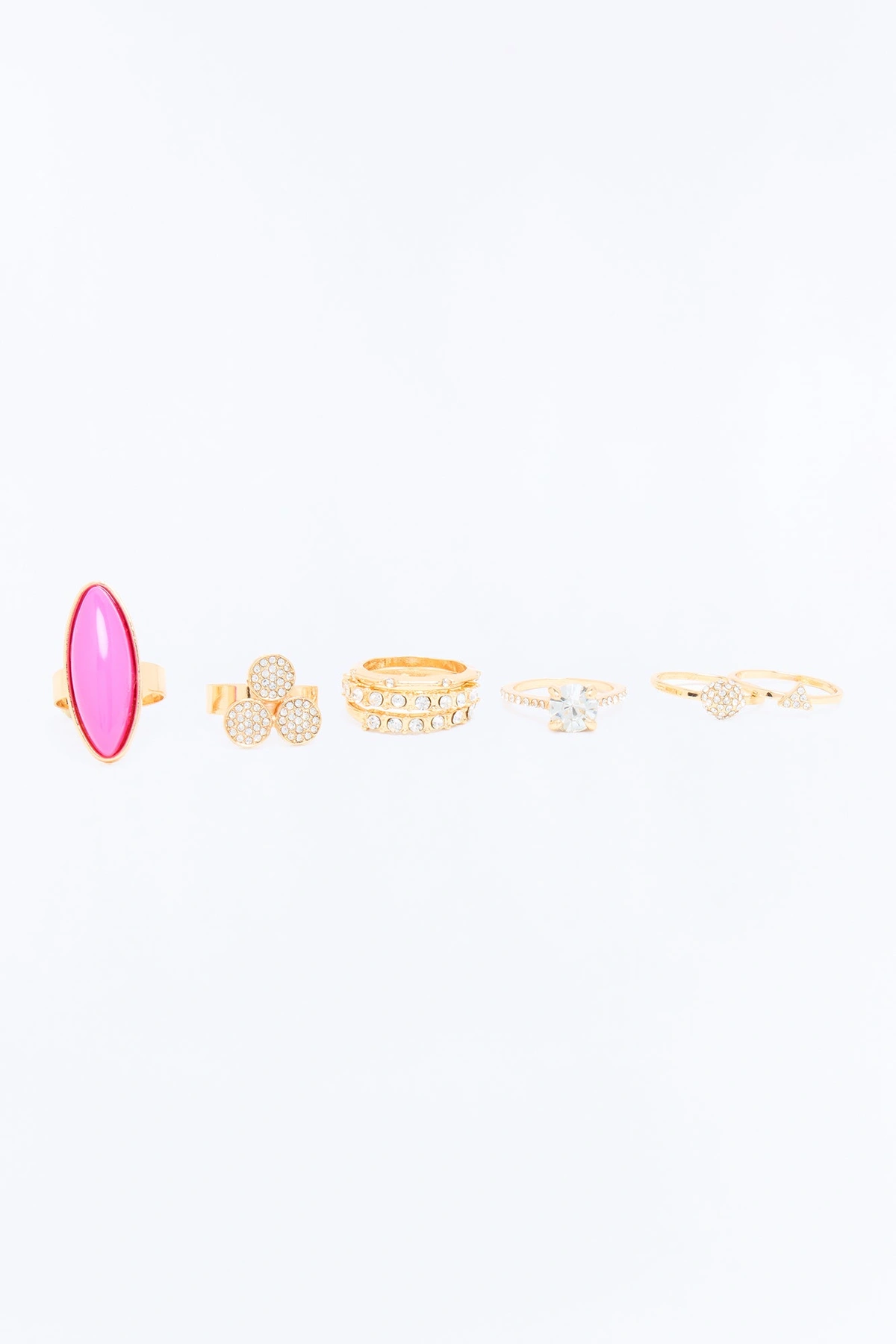 Always Pretty 8 Piece Ring Set - Gold/Pink — Dourado/Rosa