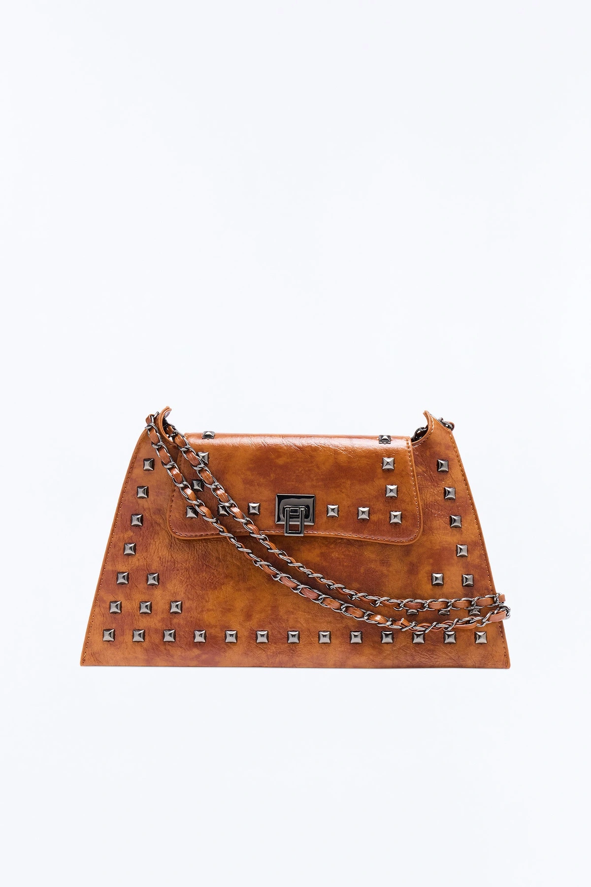 Stud Behavior Faux Leather Shoulder Handbag - Brown — Castanho