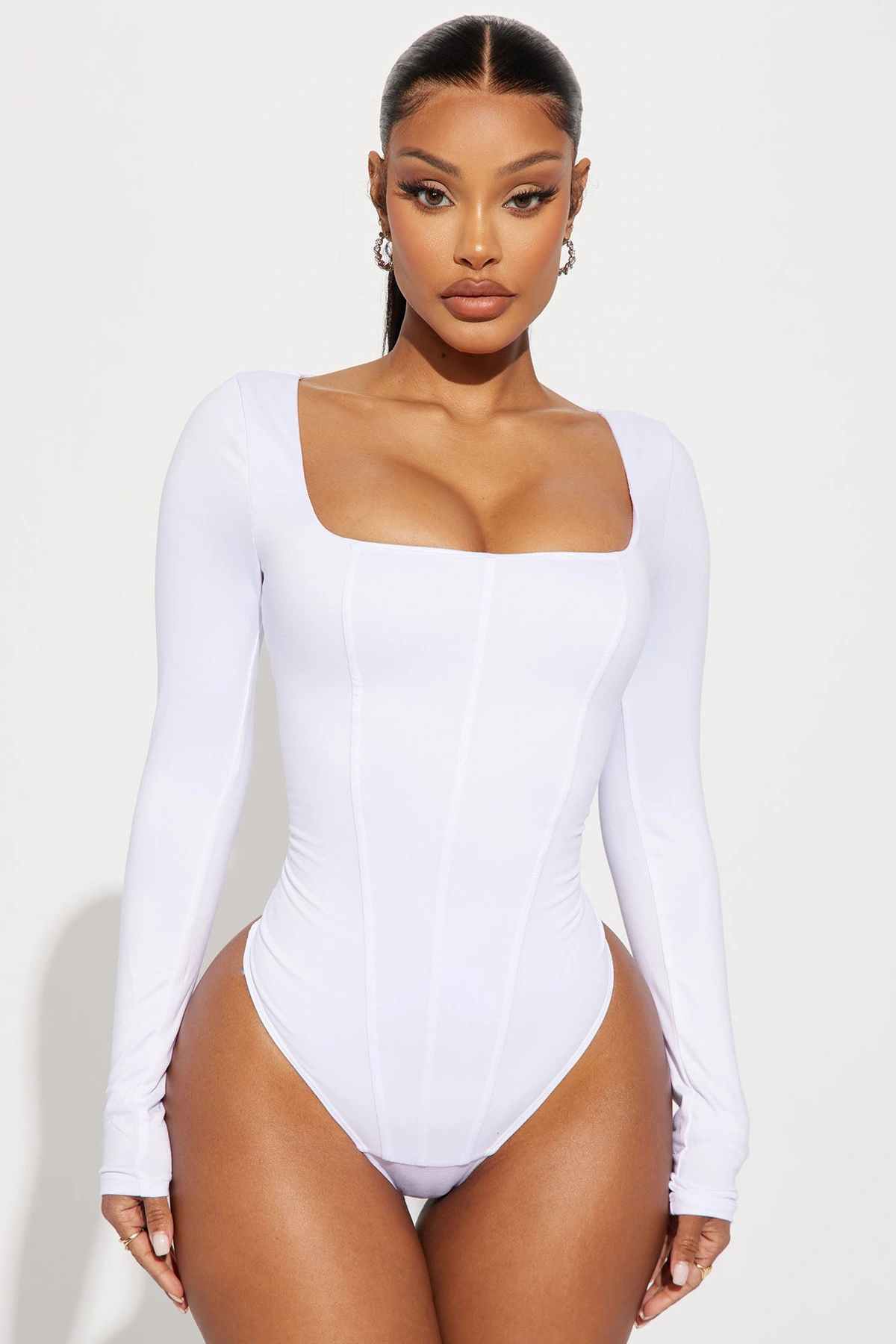 Sammy Square Neck Bodysuit - White — Branco