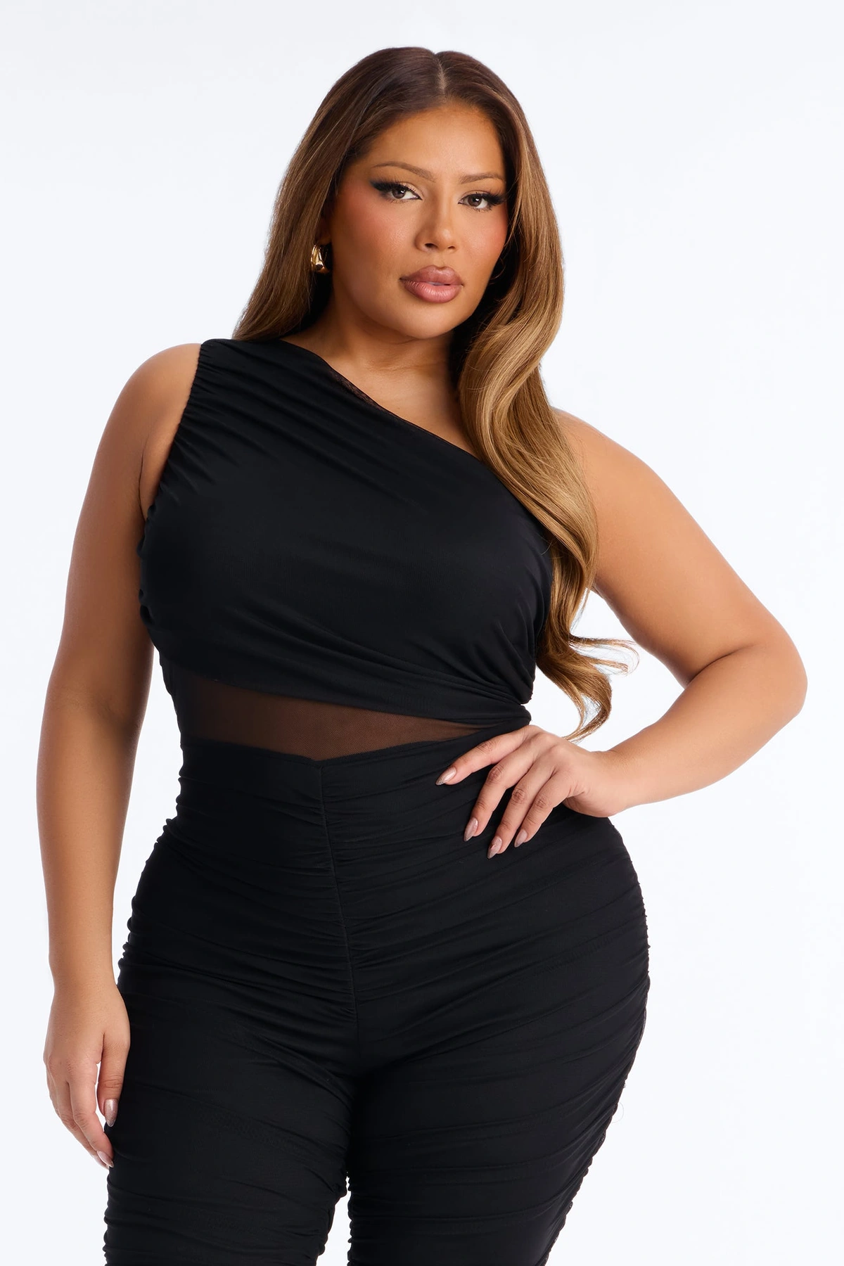 Aria Mesh Cut Out Capri Catsuit - Black — Preto