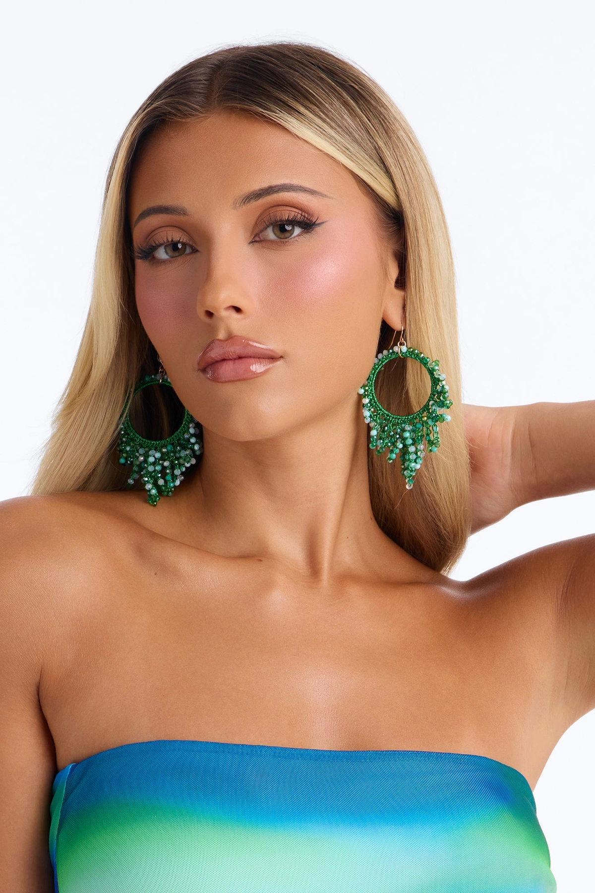 Beach Day Hoop Earrings - Green/combo — Verde/combinação