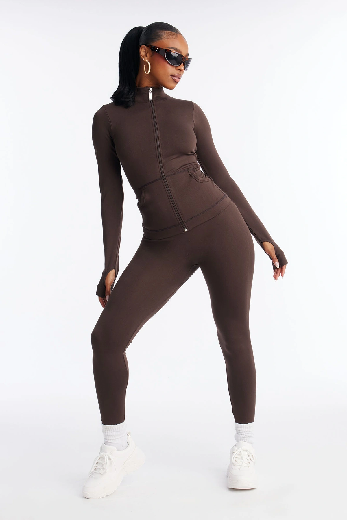 All Love Seamless Zip Up Legging Set - Chocolate — Chocolate