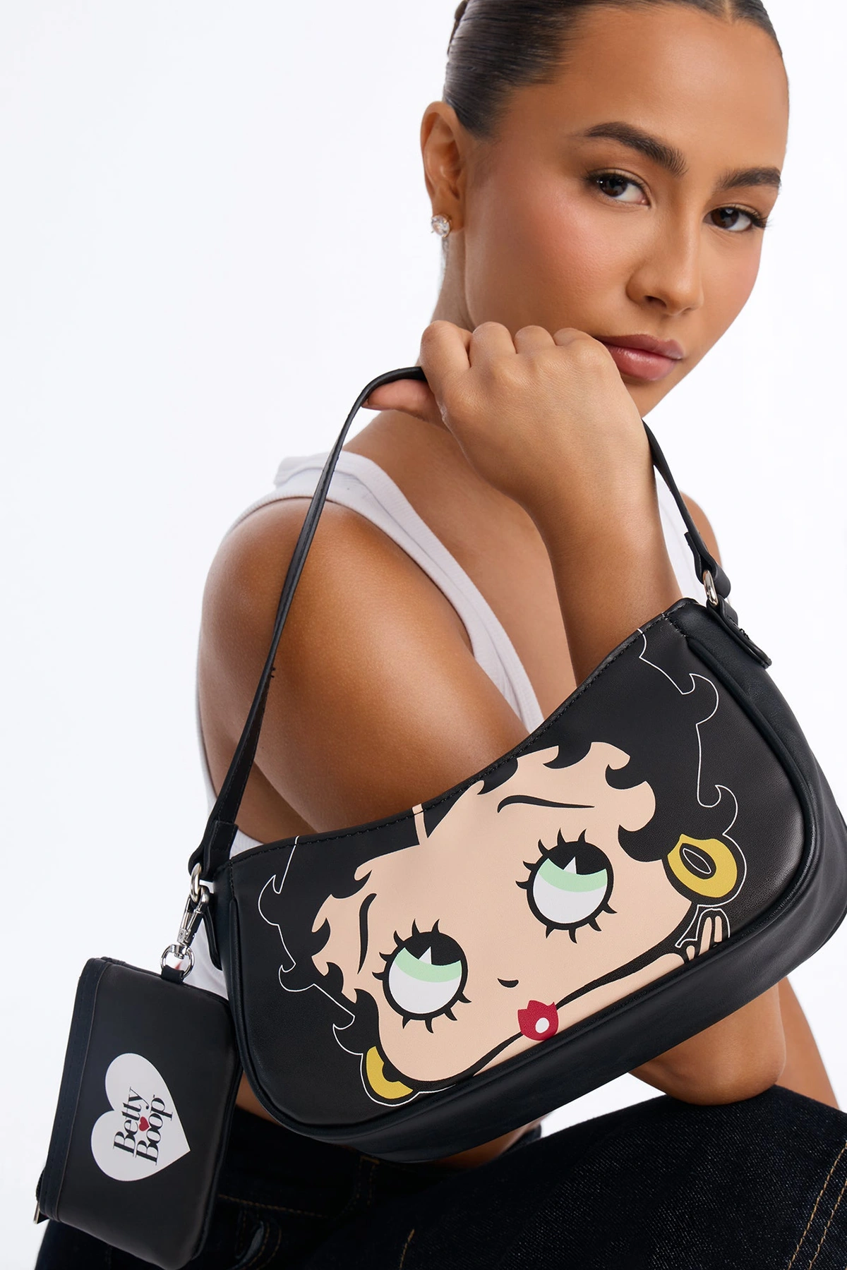 Betty Boop Jumbo Face Faux Leather Shoulder Handbag - Black — Preto