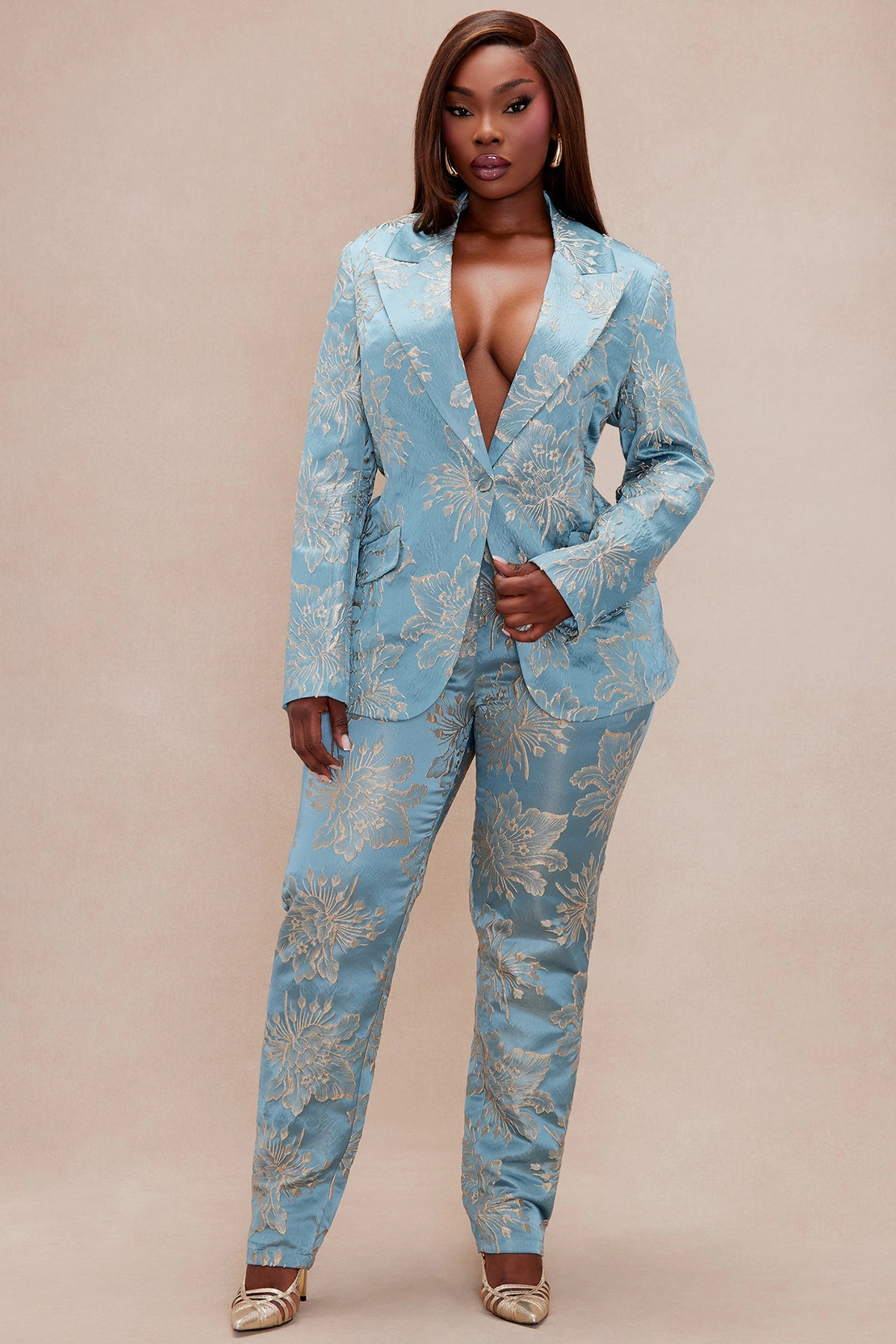 Annika Satin Suit Set - Blue — Azul
