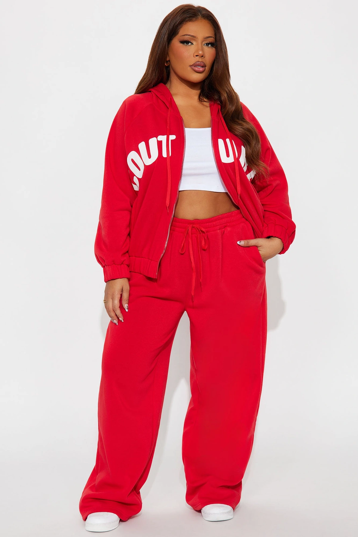 Couture Comfort Zip Up Fleece Pant Set - Red — Vermelho