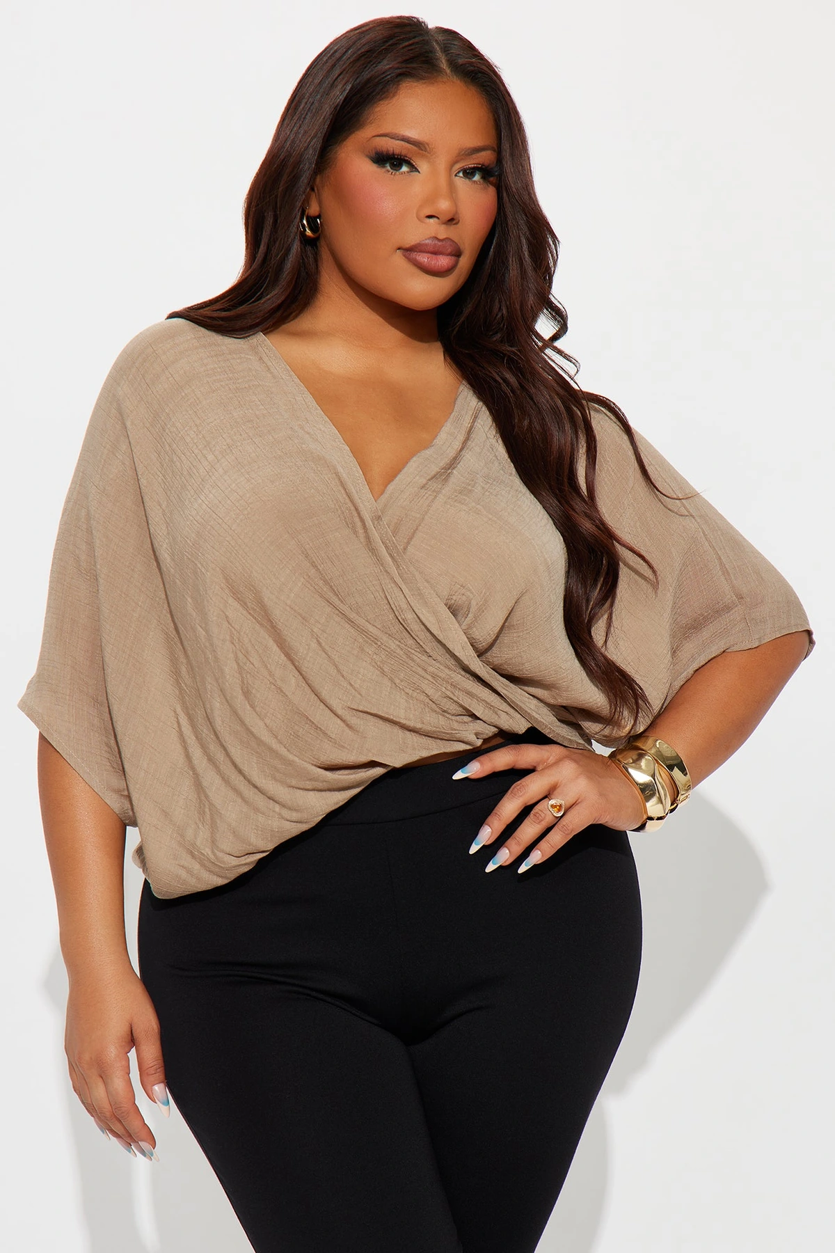 Annah Gauze Blouse Top - Taupe — Bege acinzentado