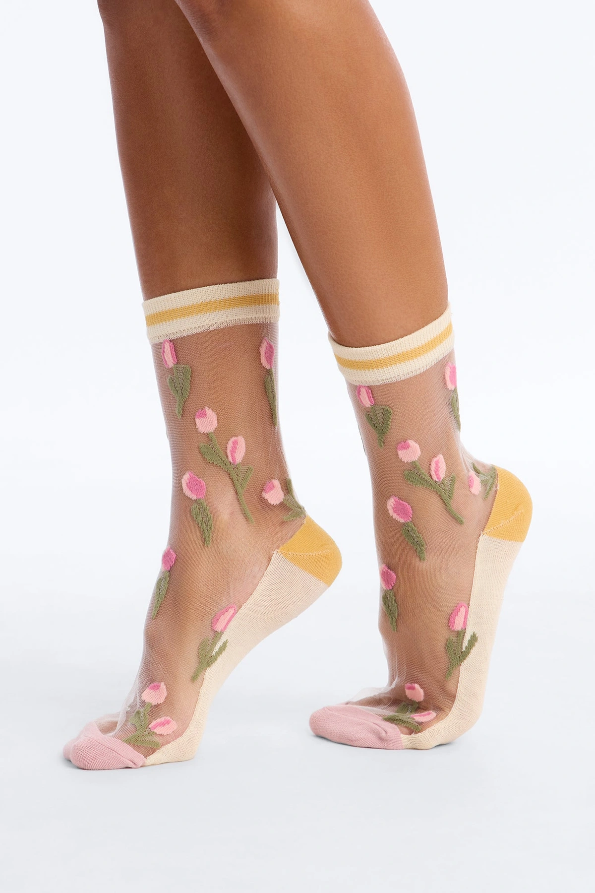 My Favorite Flowers Sheer Crew Socks - Multi Color — Multicolor