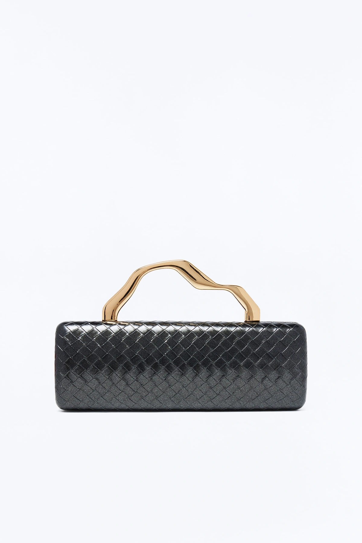 Deco Woven Faux Leather Clutch - Black — Preto