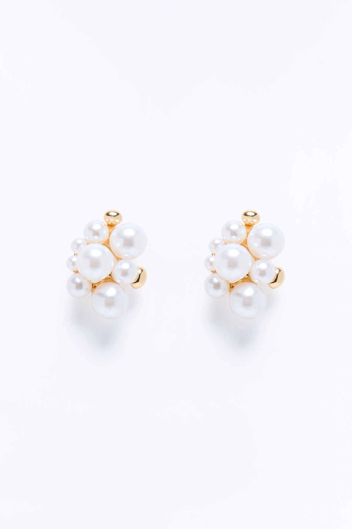 Bubble Pearl Burst Stud Earrings - White/Gold — Branco/Dourado