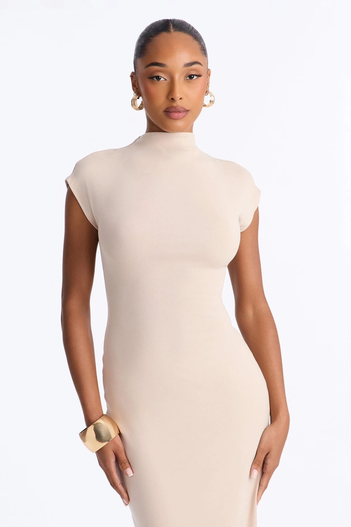 Eliana Short Sleeve Midi Dress - Cream — Creme