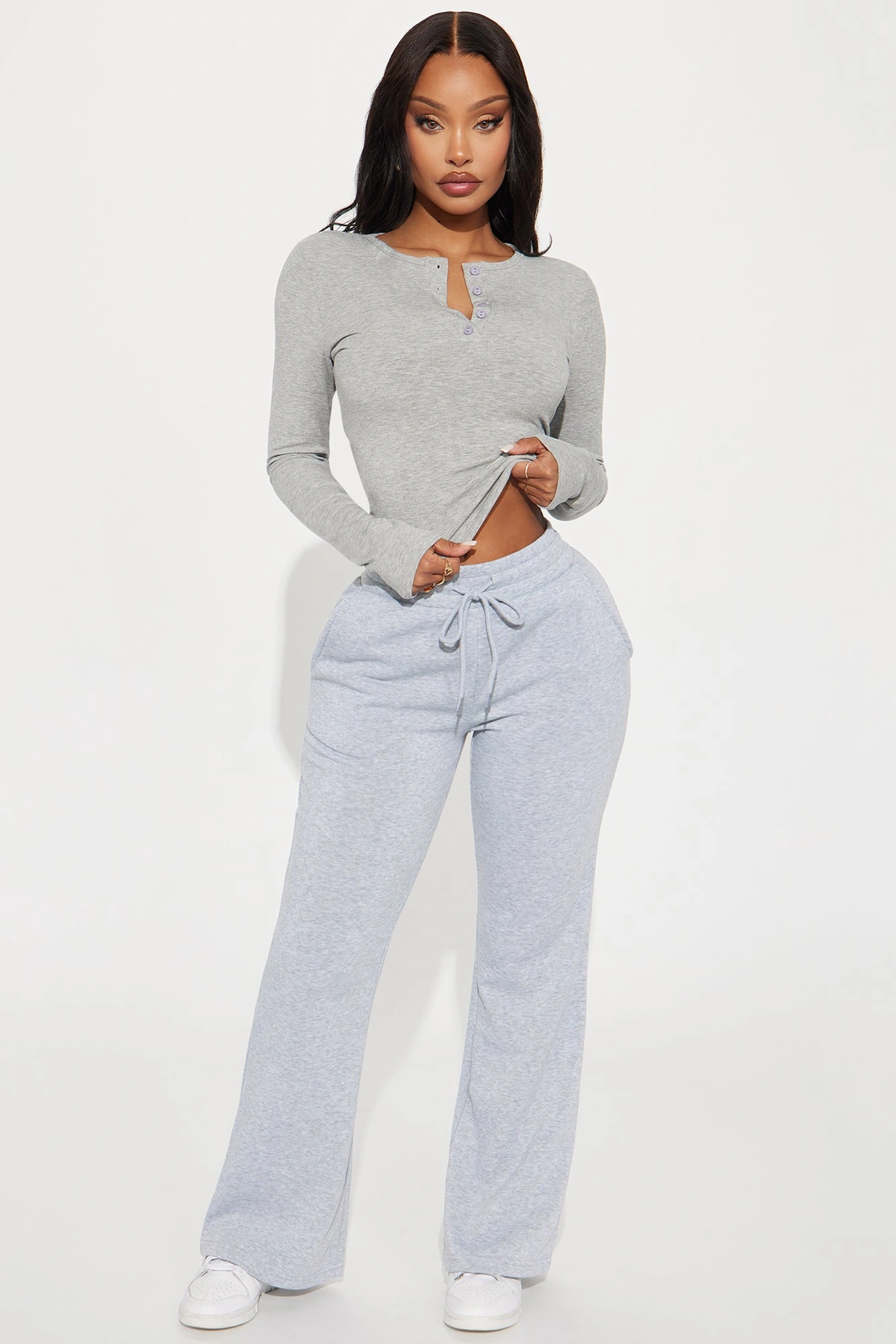 Candice Petite Lounge Flare Pant - Heather Grey — Cinzento mesclado
