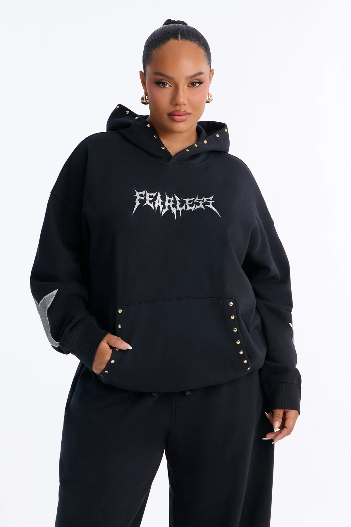 Fearless Fleece Hoodie Pant Set - Black — Preto