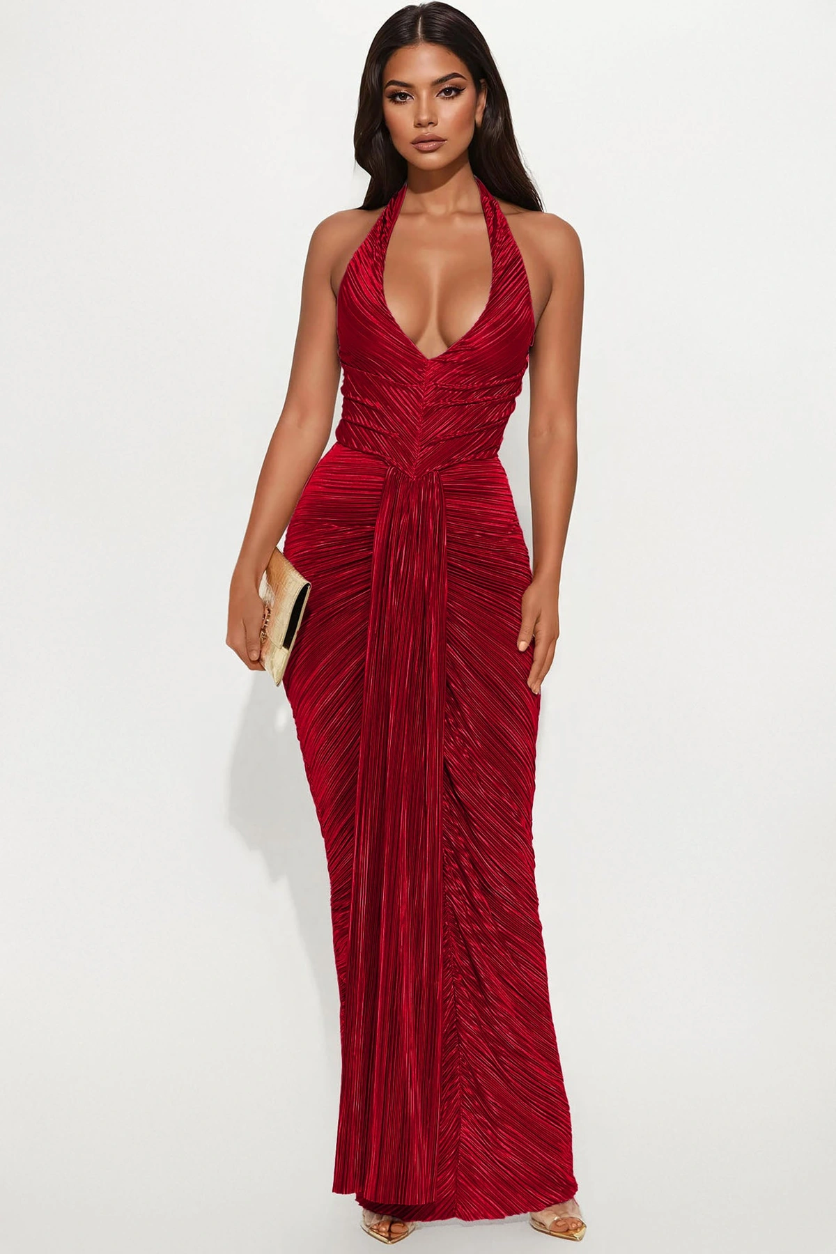 My Moment Pleated Maxi Dress - DarkRed — Vermelho-escuro