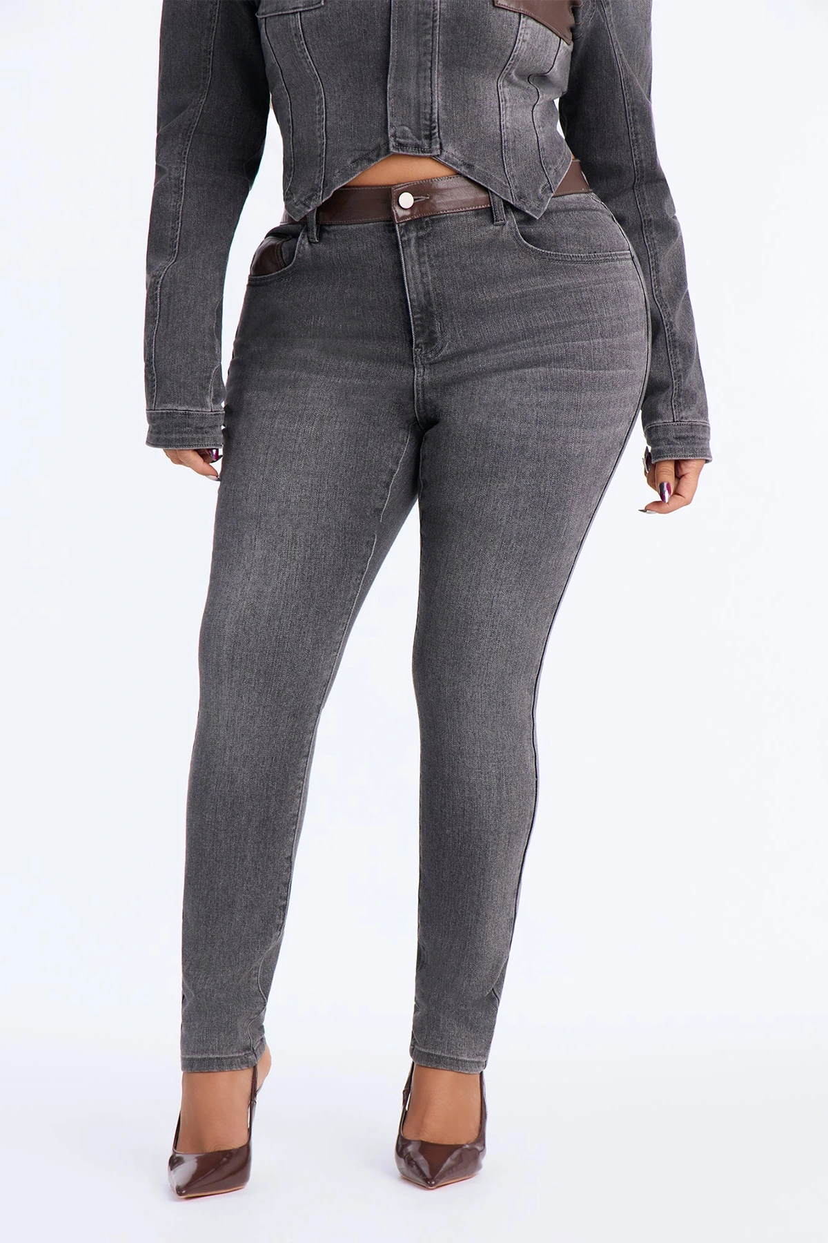 Power Stance High Rise Skinny Jeans - Grey — Cinzento