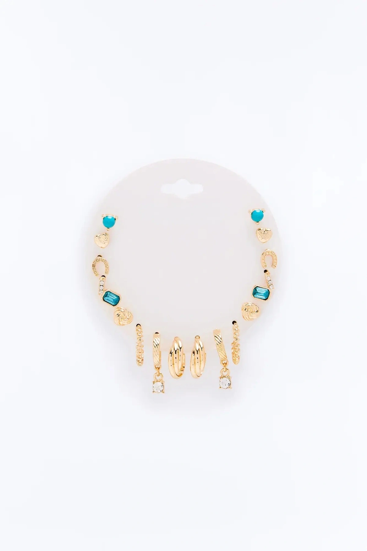 My Luck 9 Pair Multi Earring Set - Gold/Blue — Dourado/Azul