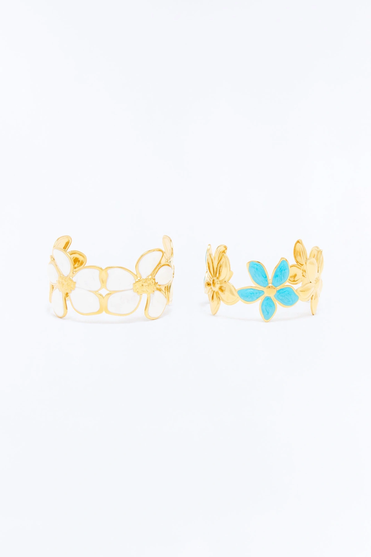 Tropical Orchid Cuff Bracelets - Gold/Blue — Dourado/Azul