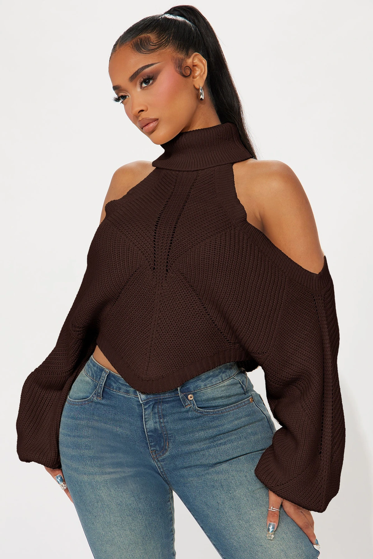 Karasi Cold Shoulder Sweater - Chocolate — Chocolate