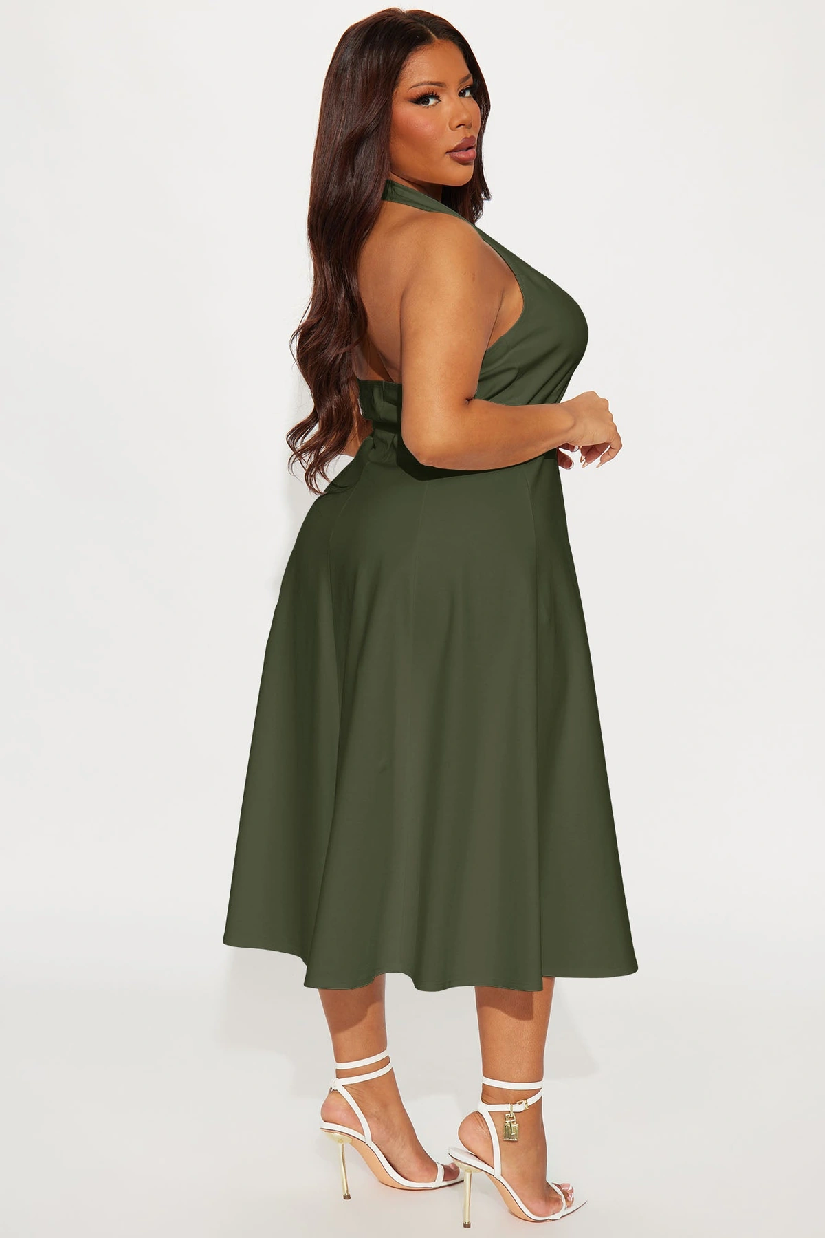 Mabel Ponte Midi Dress - Olive — Verde-azeitona