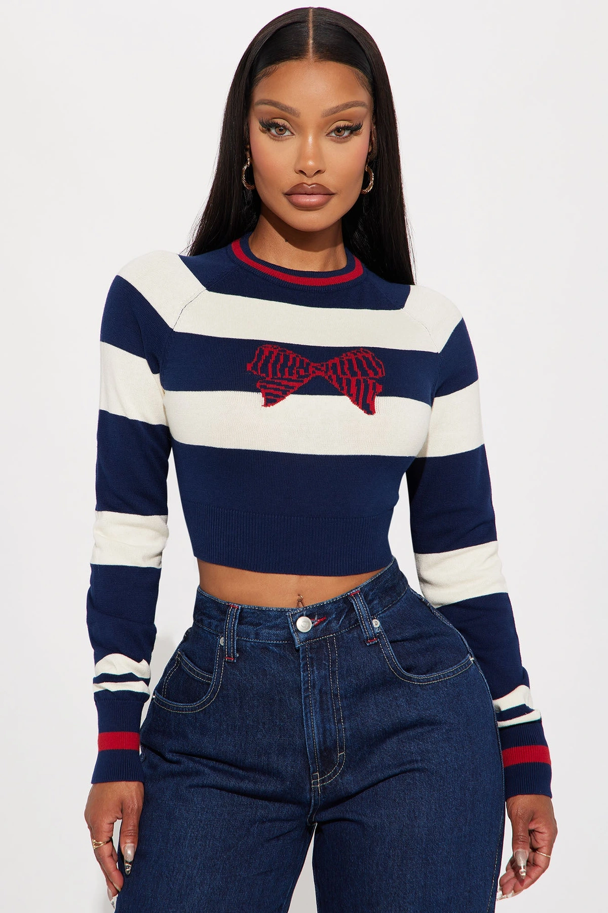 Sailor Striped Bow Sweater - Navy/combo — Azul-marinho/combinação