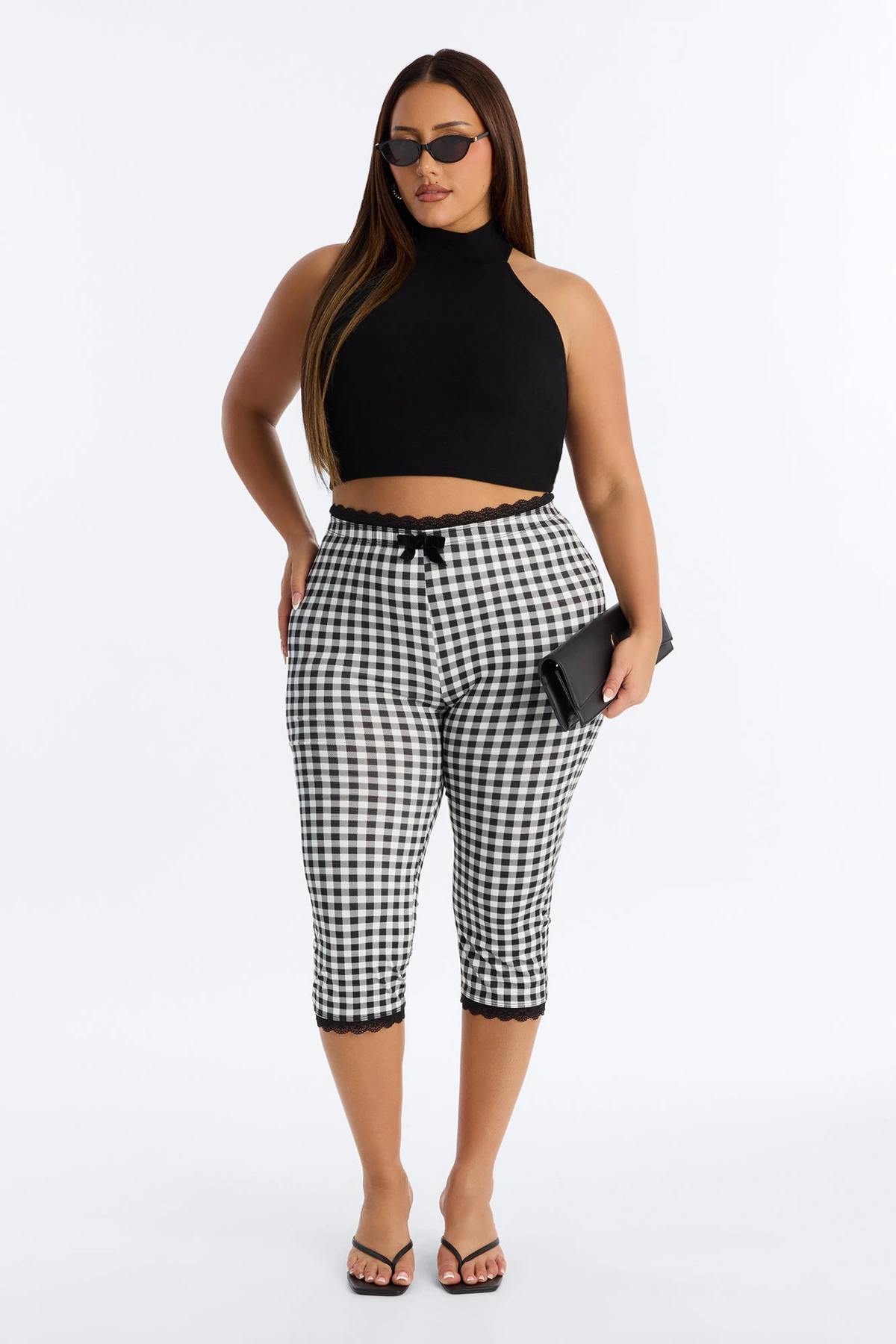 Florentina Lace Trim Capri Legging - Black/combo — Preto/combinação