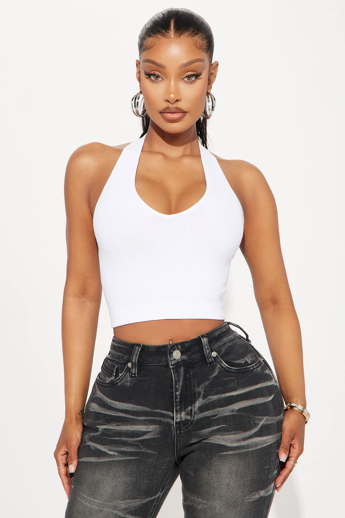 Simi Seamless Halter Crop Top - White — Branco