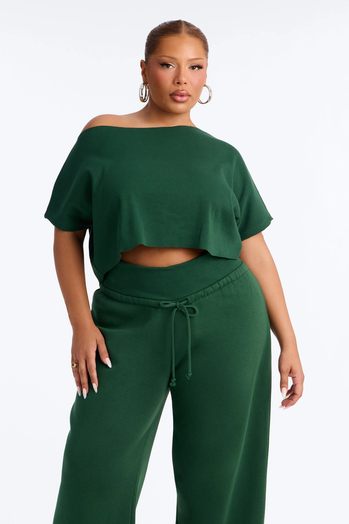 Mila Off Shoulder Top And Sweatpant Set - Hunter — Verde-escuro