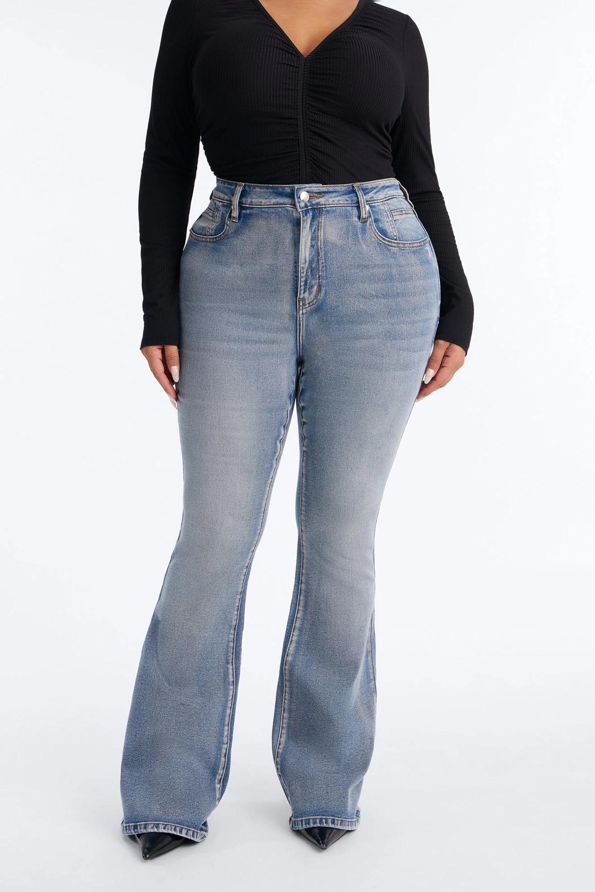 Truly Iconic High Rise Sculpting Stretch Flare Jeans - Vintage Wash — Ganga de lavagem envelhecida