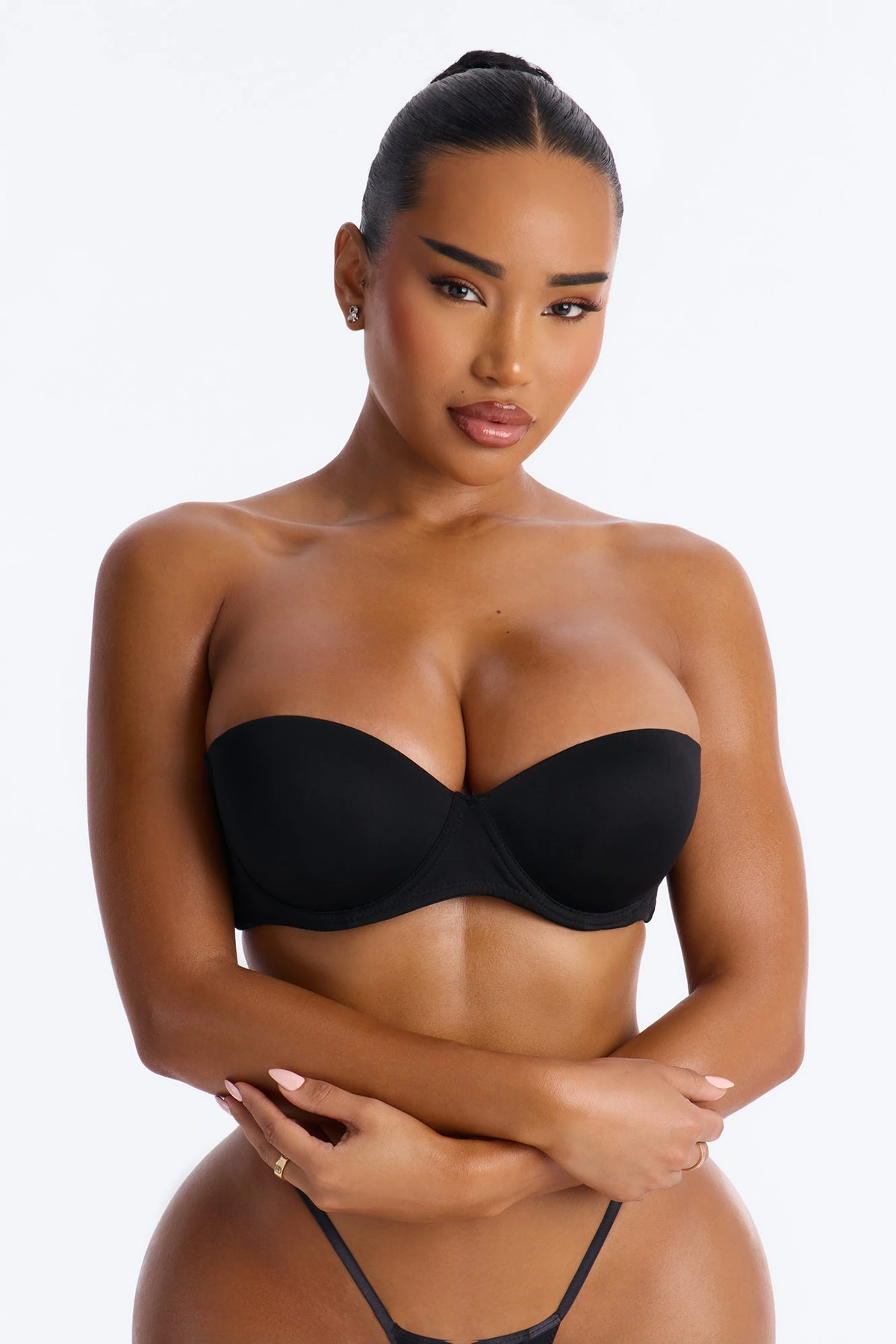 Quick Push Strapless Balconette Bra - Black — Preto