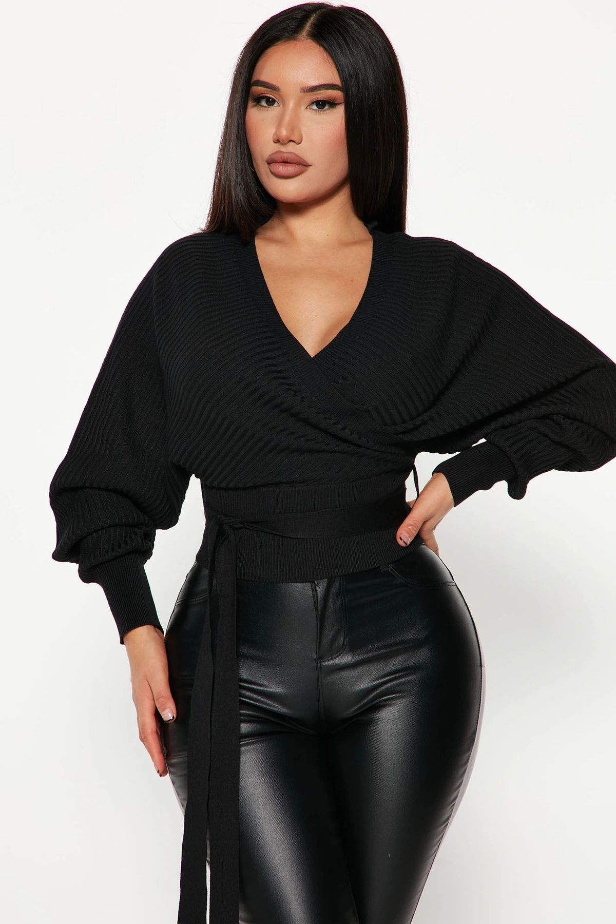 Warmest Occasion Wrap Sweater - Black — Preto