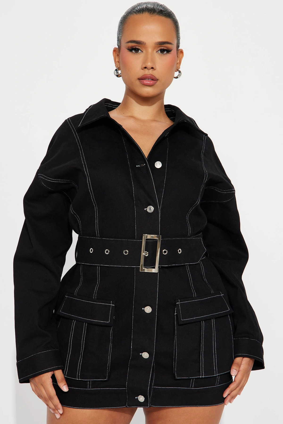 Stephanie Denim Mini Dress - Black — Preto