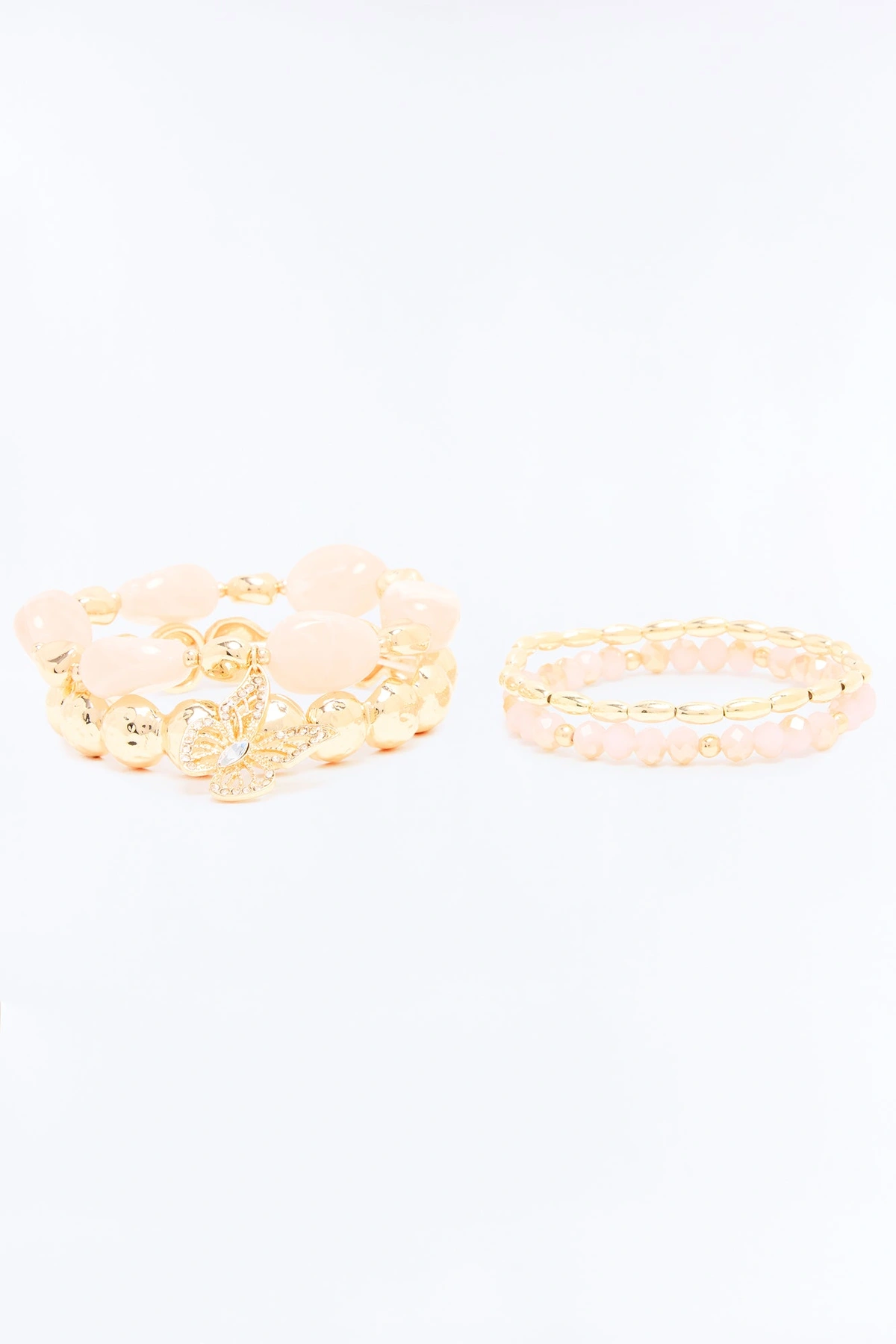 Just Like A Butterfly 4 Piece Bracelet Set - Gold/Pink — Dourado/Rosa
