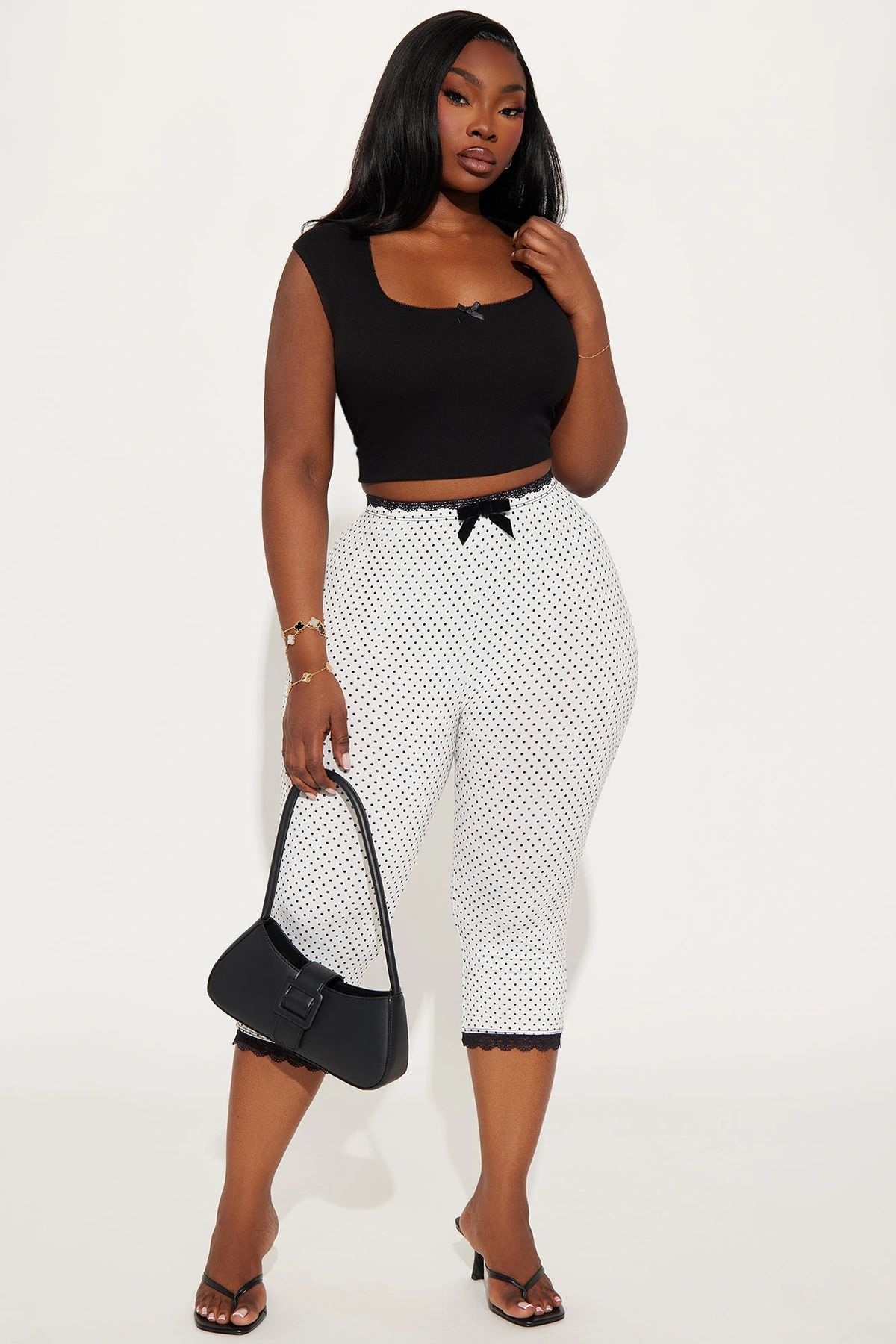 Florentina Lace Trim Capri Legging - White/Black — Branco/Preto