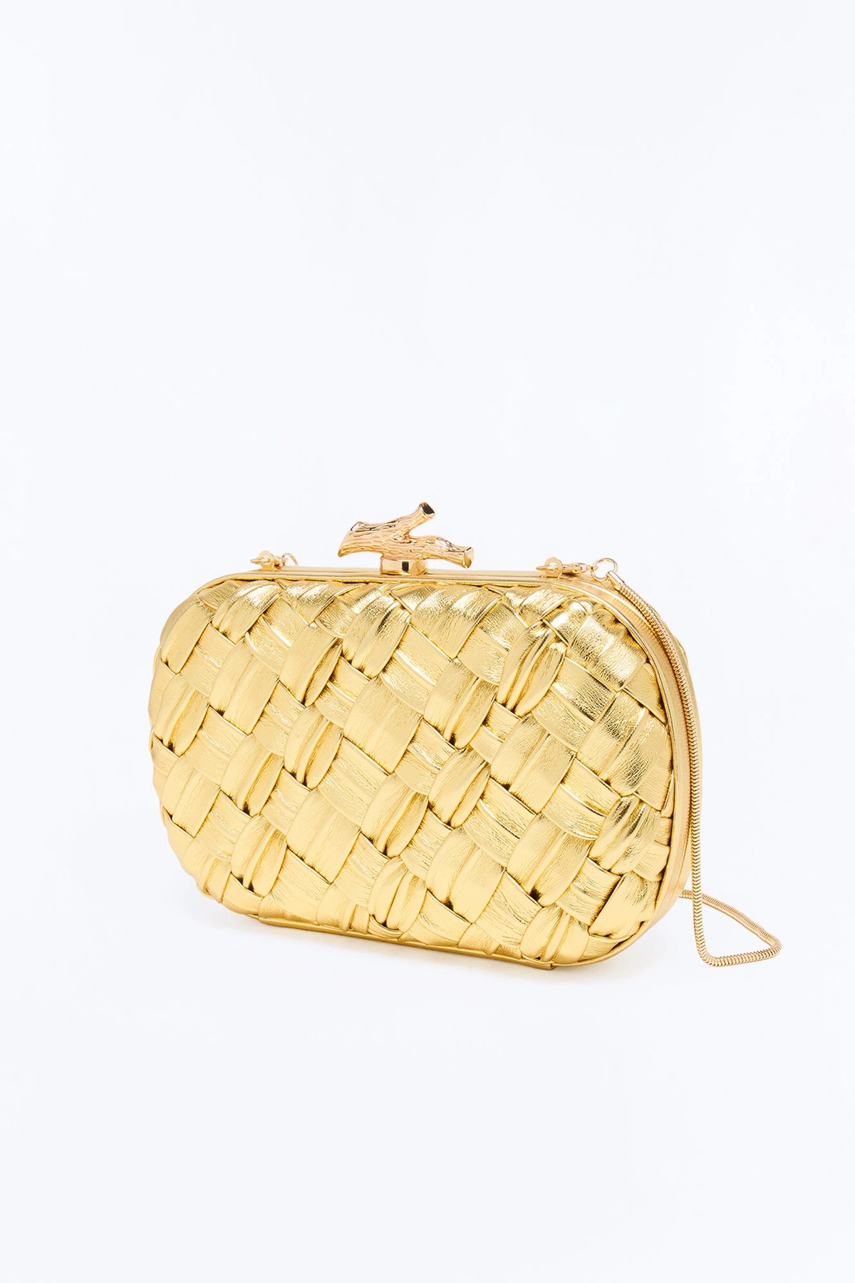 Woven In Metal Faux Leather Clutch Handbag - Gold — Dourado
