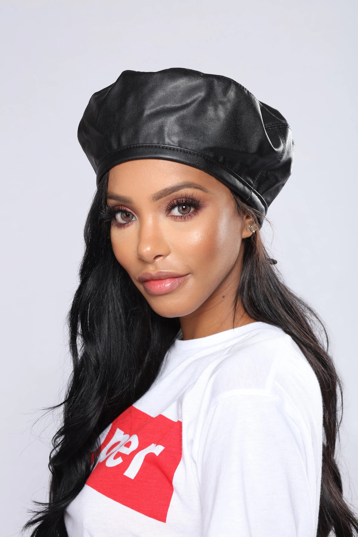 Segal Leather Beret - Black — Preto