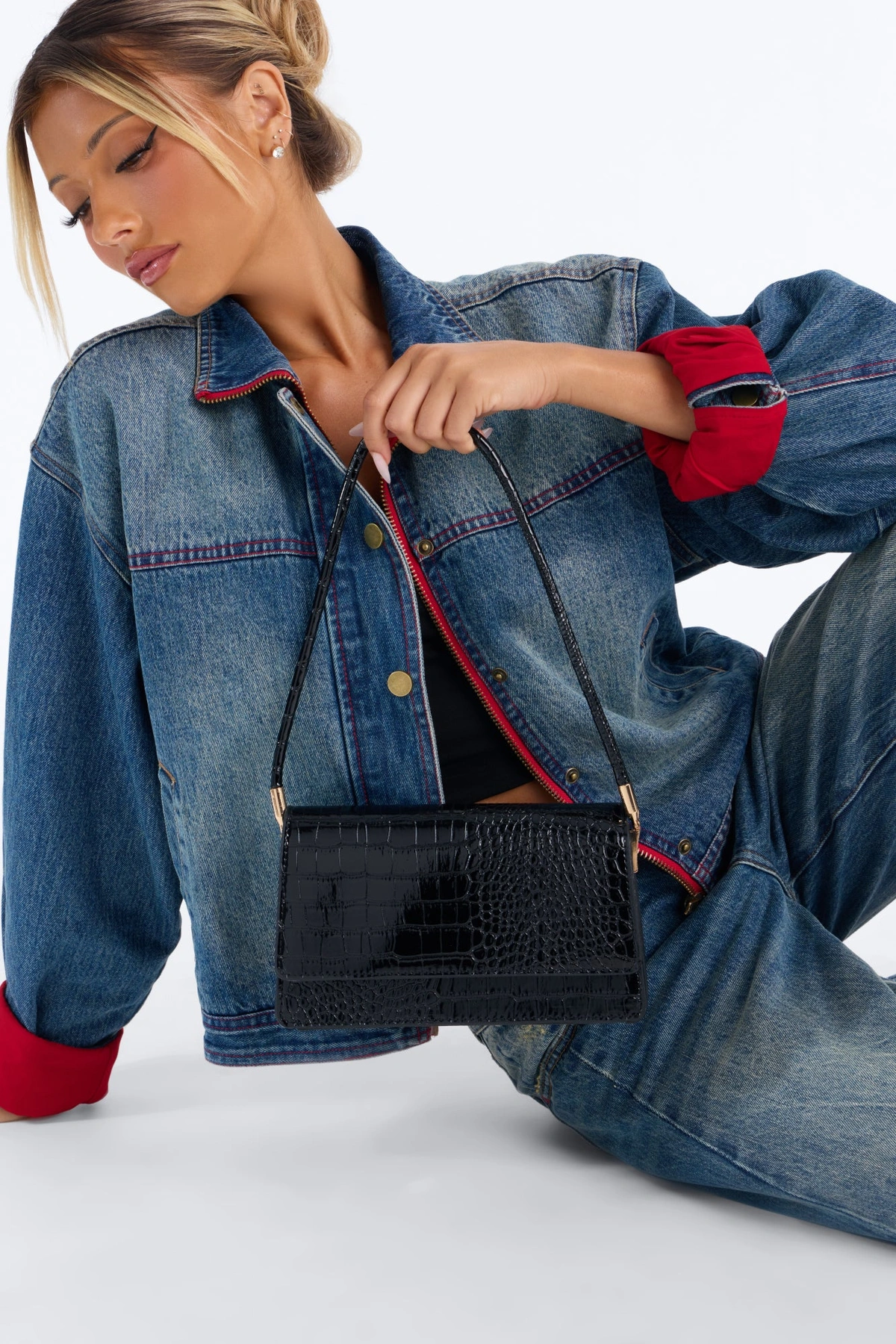Croc Star Faux Leather Bag - Black — Preto