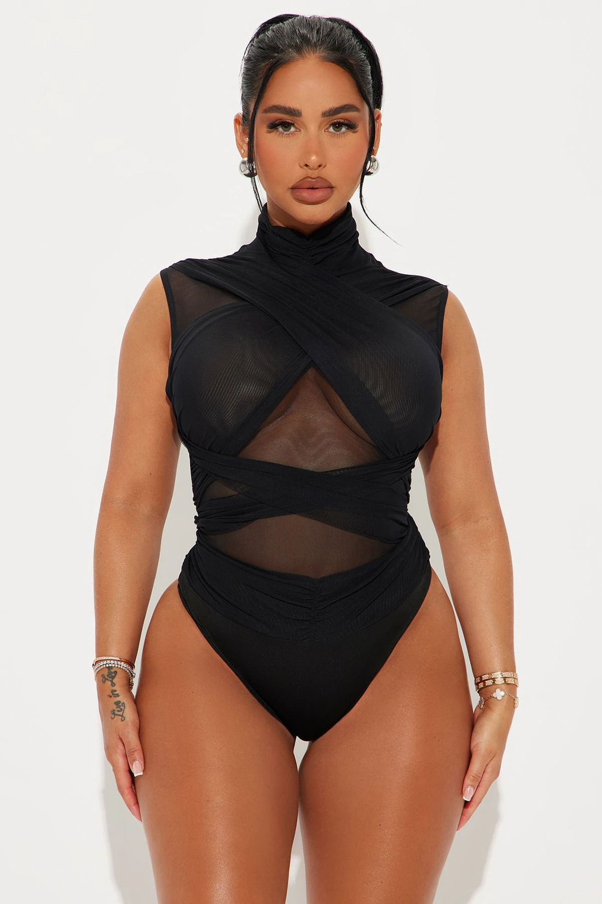 Mariella Mesh Bodysuit - Black — Preto