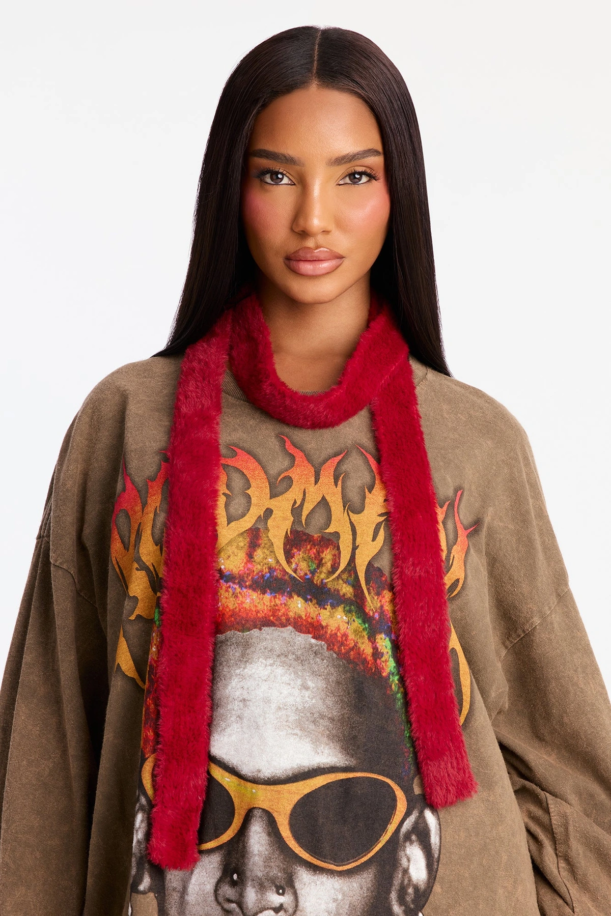 Autumn Time Faux Fur Skinny Scarf - Burgundy — Bordô