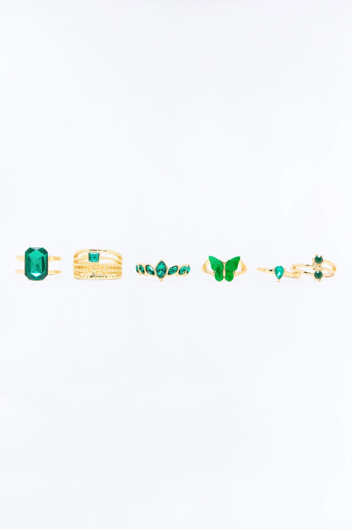 Be Honest With Me 6 Piece Ring Set - Gold/Green — Dourado/Verde